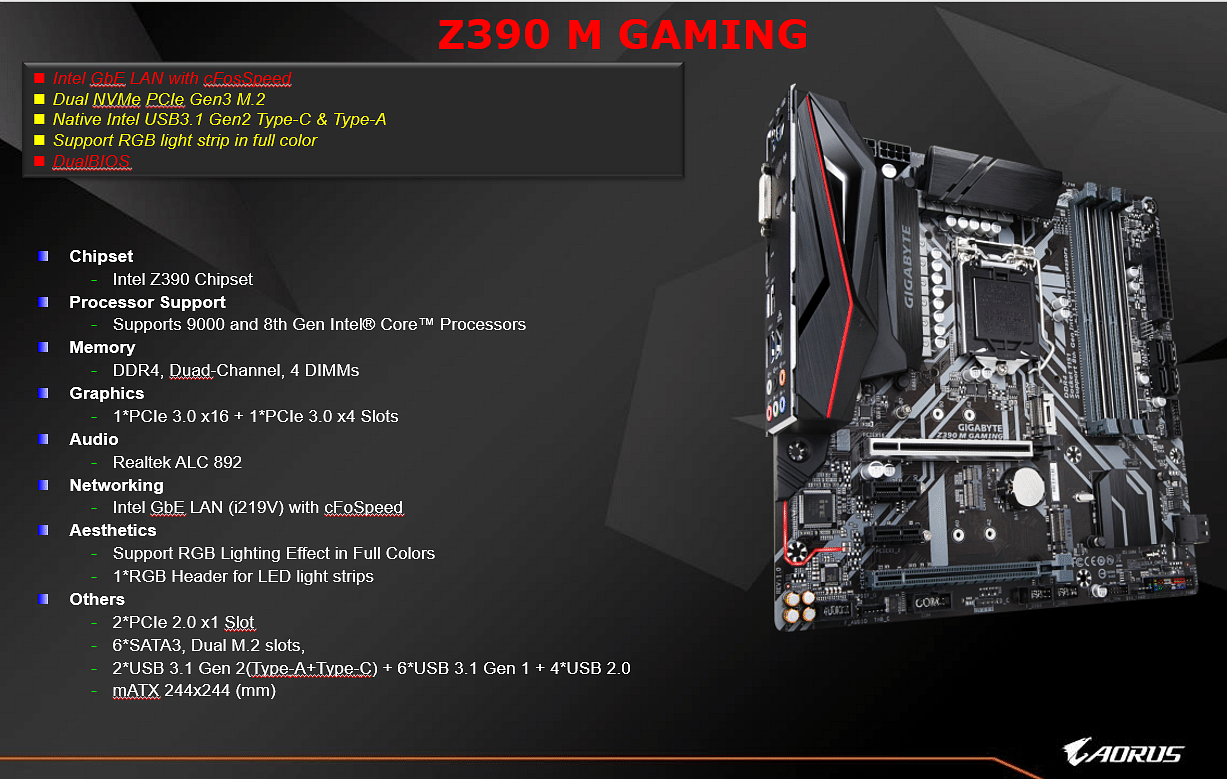 Gigabyte Z390 M GAMING Motherboard