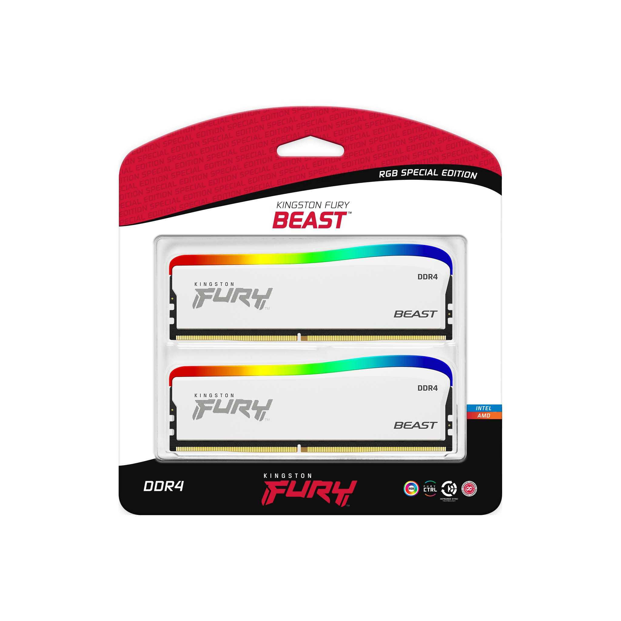 Kingston FURY Beast RGB 32GB DDR4-3600 Memory - White