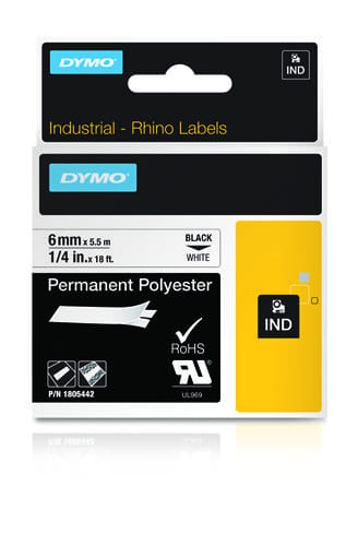 Dymo Industrial Permanent Polyester 6mm Black on White