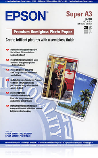 Epson Premium Semigloss Photo Paper, DIN A3+, 250g/m2, 20 Sheets