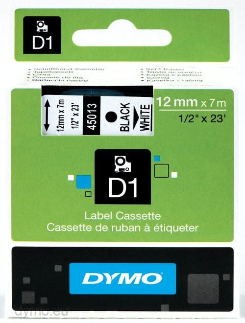 Dymo DYMO TAPE D1 12MM X 7M BLACK ON WHITE