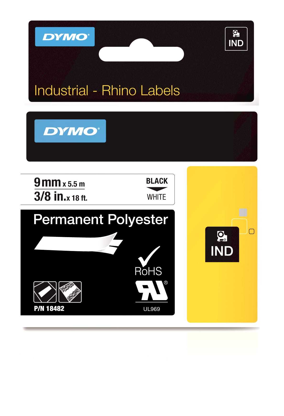 Dymo Industrial Permanent Polyester 9mm Black on White
