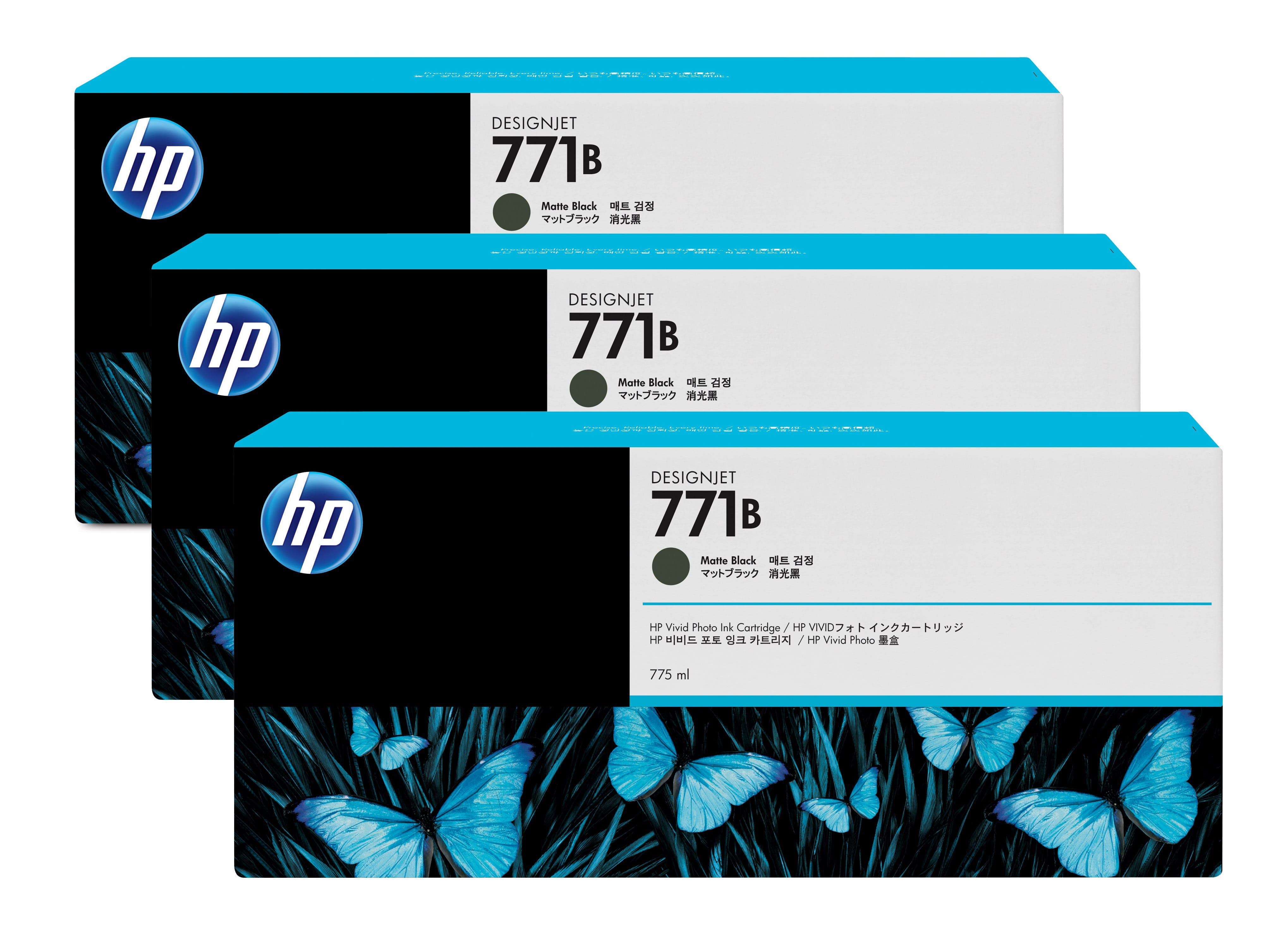 HP 771B 775ml 3-Pack Matte Black Ink Cart
