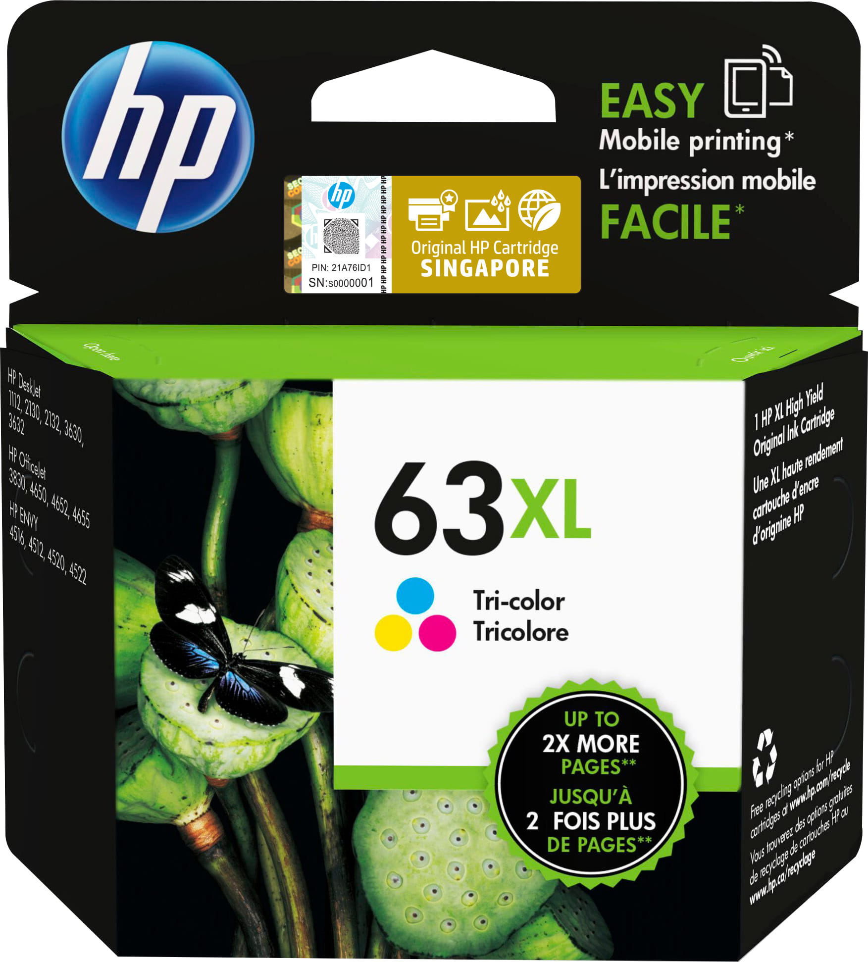 HP 63XL High Yield Tri-Color Ink Cartridge