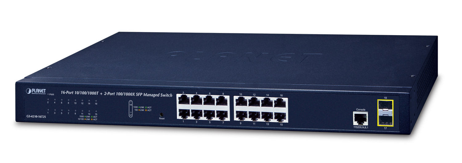 Planet GS-4210-16T2S 16-Port Layer 2 Managed Gigabit Ethernet Switch ...