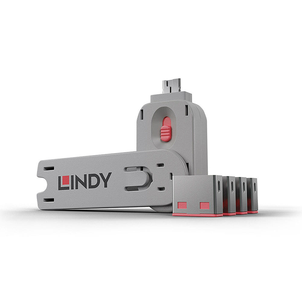Lindy USB-A Port Blocker 4 Pack + Key - Pink