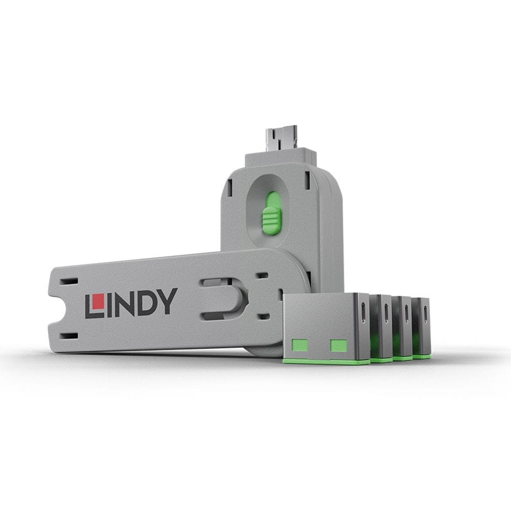 Lindy USB-A Port Blocker 4 Pack + Key - Green