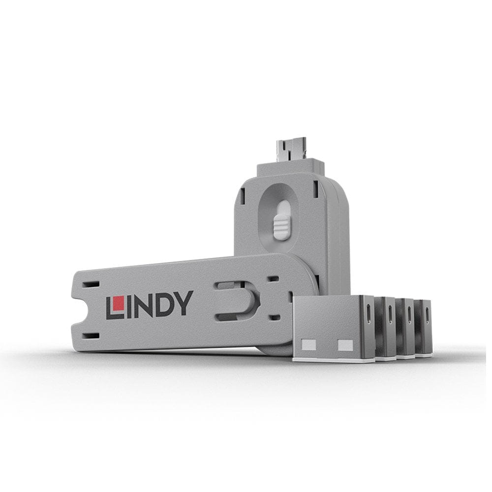 Lindy USB-A Port Blocker 4 Pack + Key - White