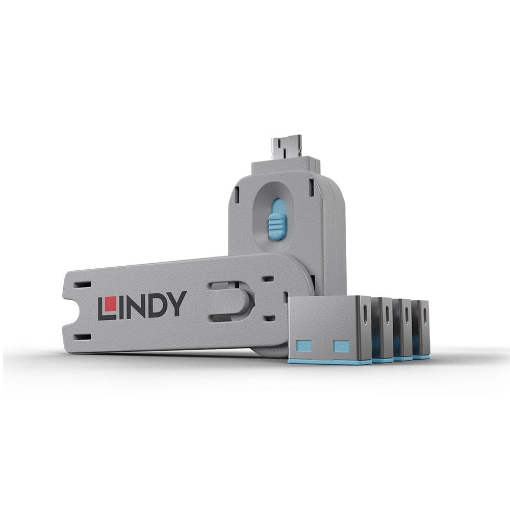 Lindy USB-A Port Blocker 4 Pack + Key - Blue
