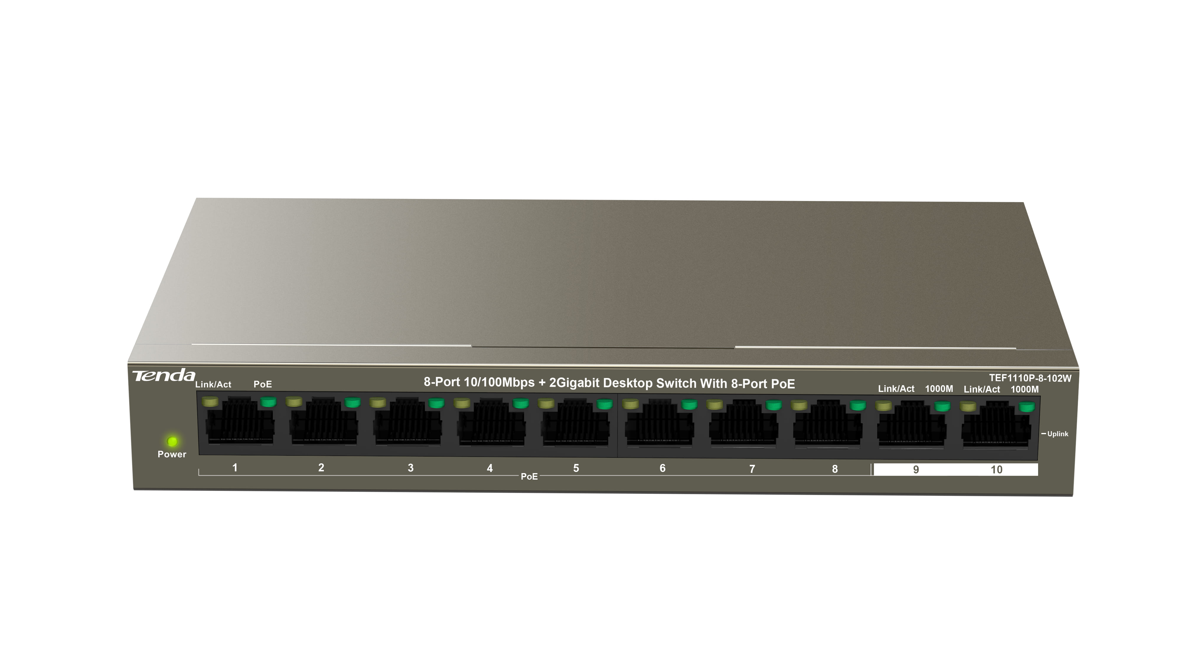Tenda 8-Port + 2 Gigabit Desktop Switch With 8 Port PoE 