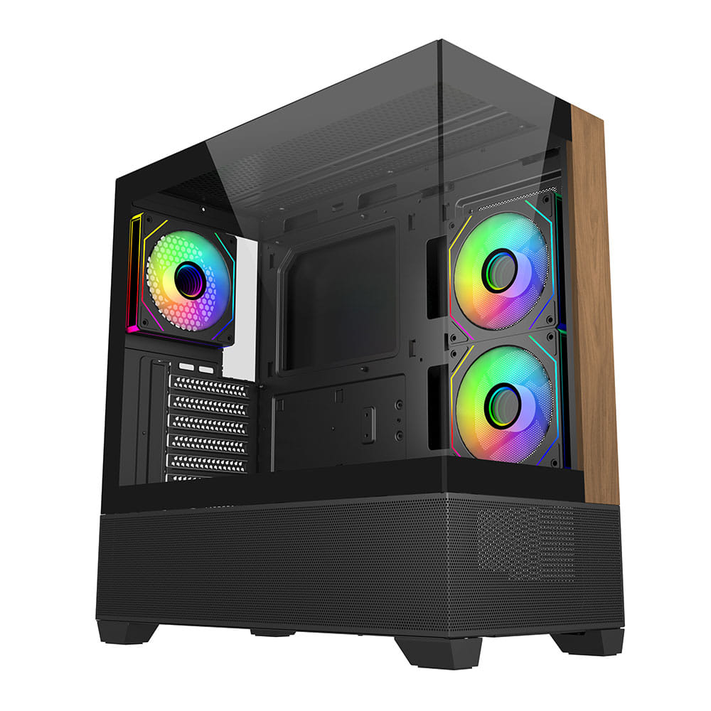 CM Elite 690 Tempered Glass & Wood Mid Tower ATX Case - Black