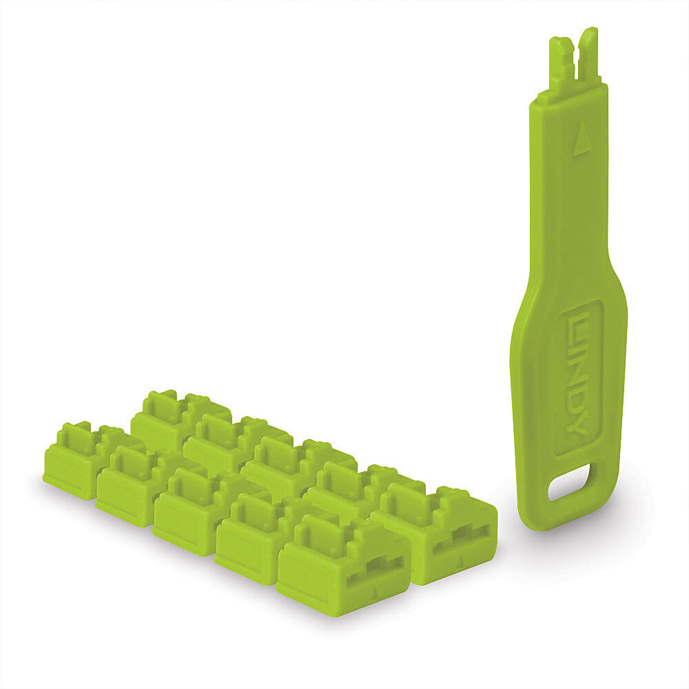Lindy RJ-45 Port Blocker 10 Pack + Key Green
