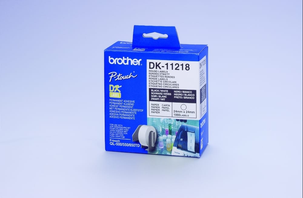 Brother Round Labels 24mm Black on White