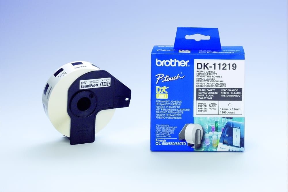 Brother Round Labels 12mm Black on White