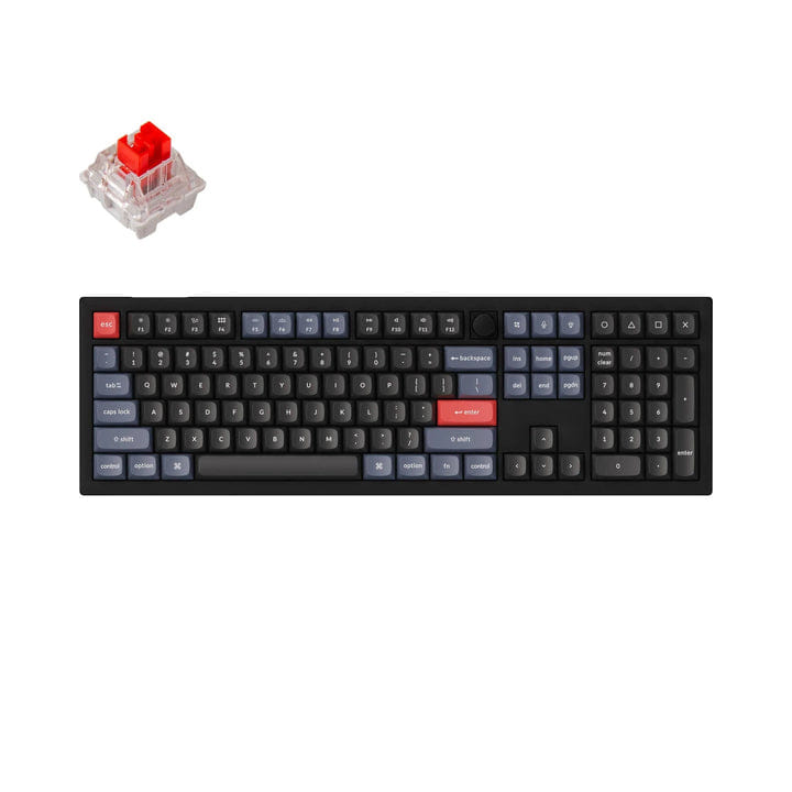 Keychron V6 QMK 100% Custom Hot-Swap Fully Assembled Mechanical Keyboard Knob Version Carbon Black - Red Switch