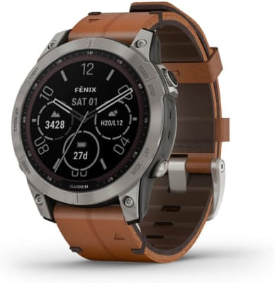 David Jones Garmin Fenix 7 Sapphire Solar Smartwatch in Titanium/Chestnut