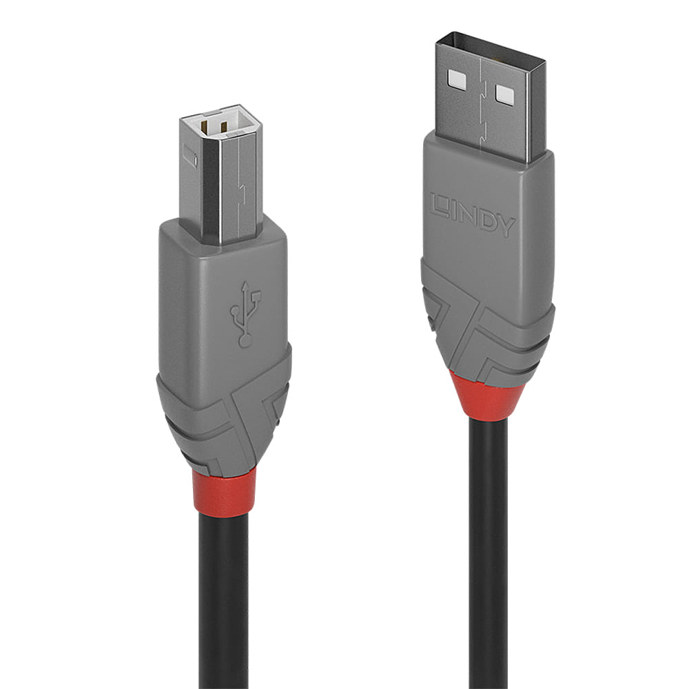 Lindy USB Cable 0.5m 2.0 A B Black Grey