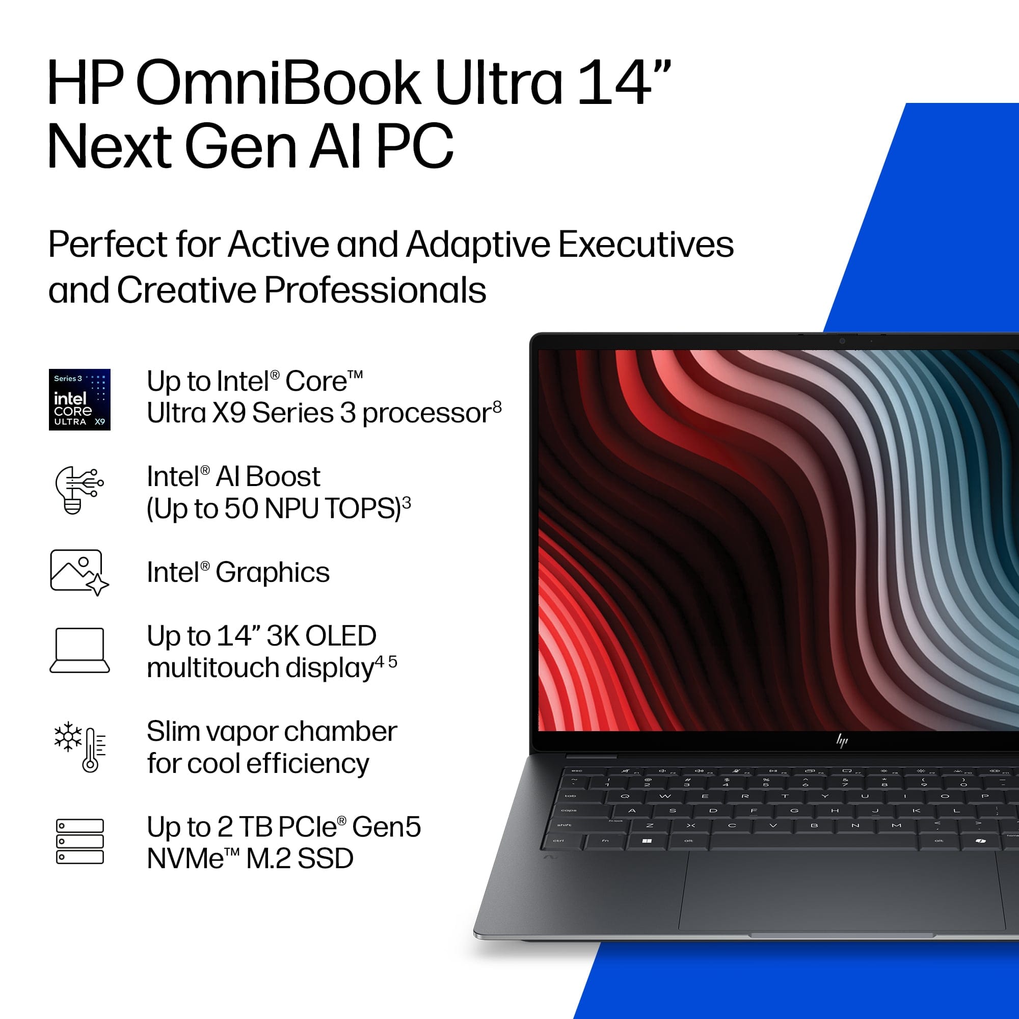 HP OmniBook U 14" 3K OLED Touchscreen Laptop, Ultra 9-386H, 32GB RAM, 1TB SSD, Windows 11 Pro