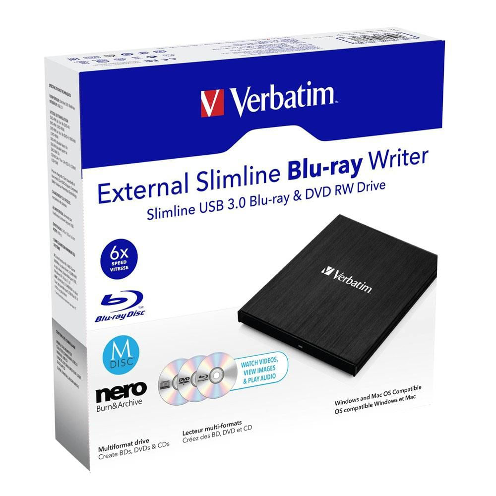 Verbatim Slimline External Mobile BluRay Writer USB 3.0 Black