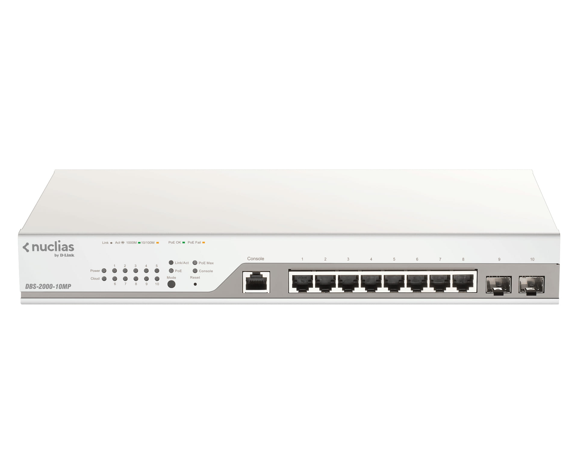 D-Link Nuclias Cloud-Managed 10-Port Gigabit 130W PoE Switch With 8 PoE RJ45 And 2 SFP Ports