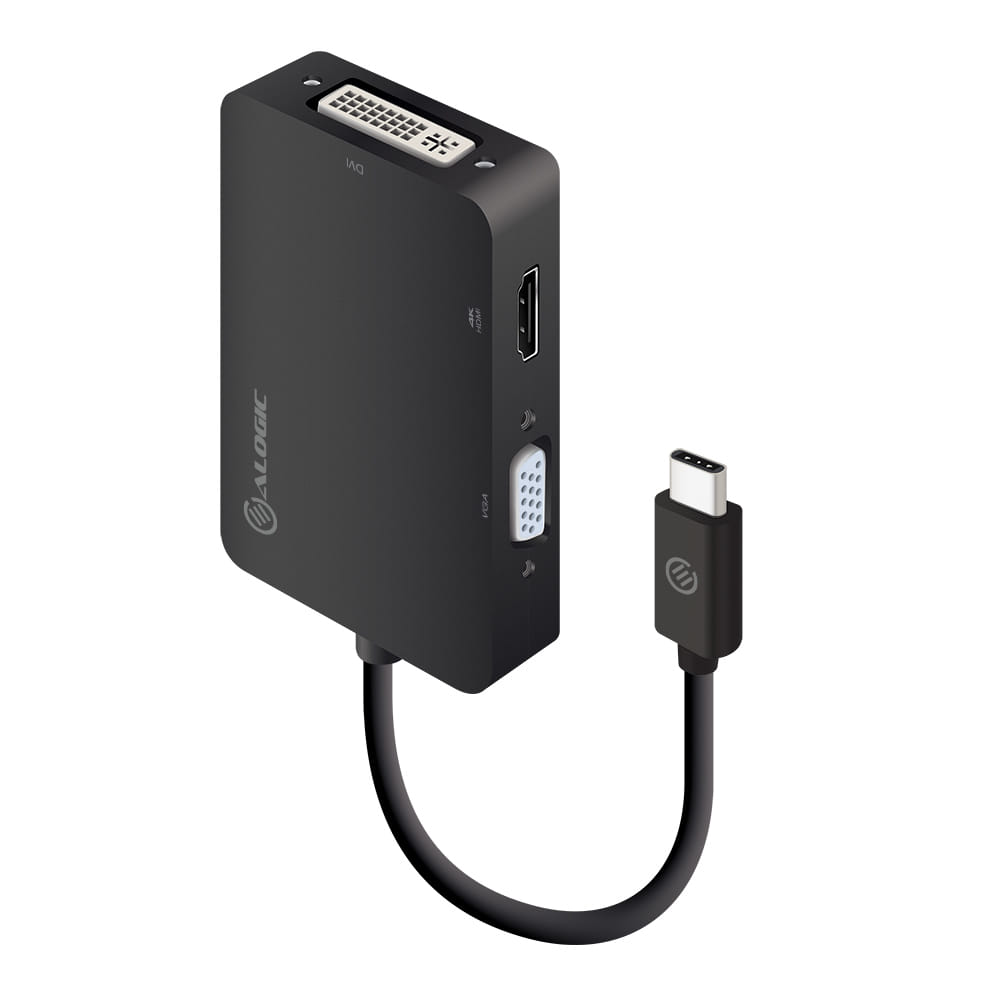 Alogic 3-in-1 USB-C to HDMI DVI VGA Adapter, Male to 3-Female, Premium Series