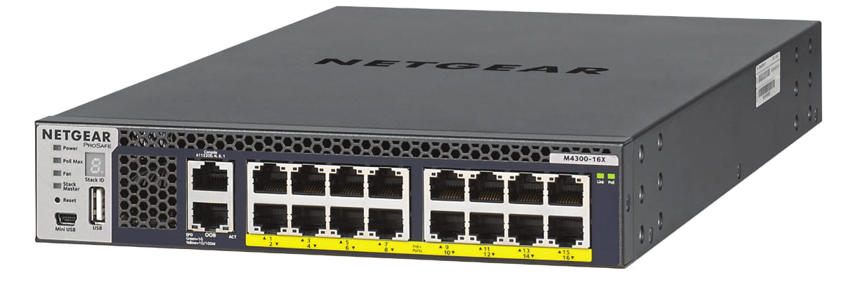 Netgear XSM4316PA M4300-16X 16-Port PoE+ Stackable Switch With 8x10GBASE-T/MultiGig (half width)/299W PSU