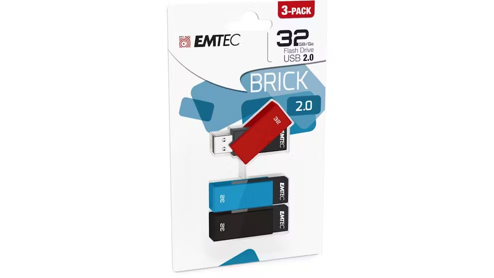Emtec Brick 32GB USB Drive 2.0 3 Pack Multi