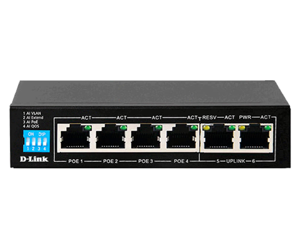 D-Link DES-F1006P-E 6-Port PoE Switch With 4 Long Reach 250m PoE Ports And 2 Uplink Ports