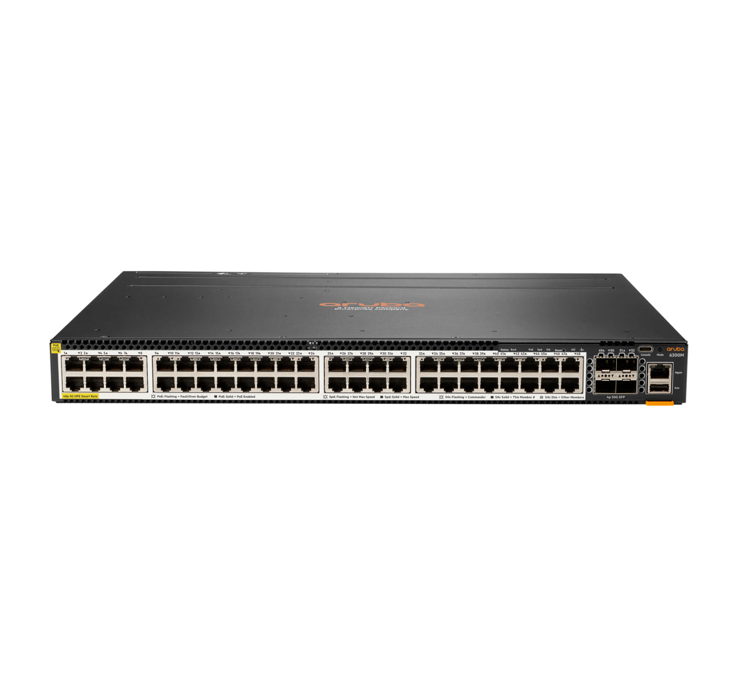 HPE Aruba CX 6300M 48-Port SmartRate 1/2.5/5GbE Class 6 PoE 4-Port SFP56 Switch