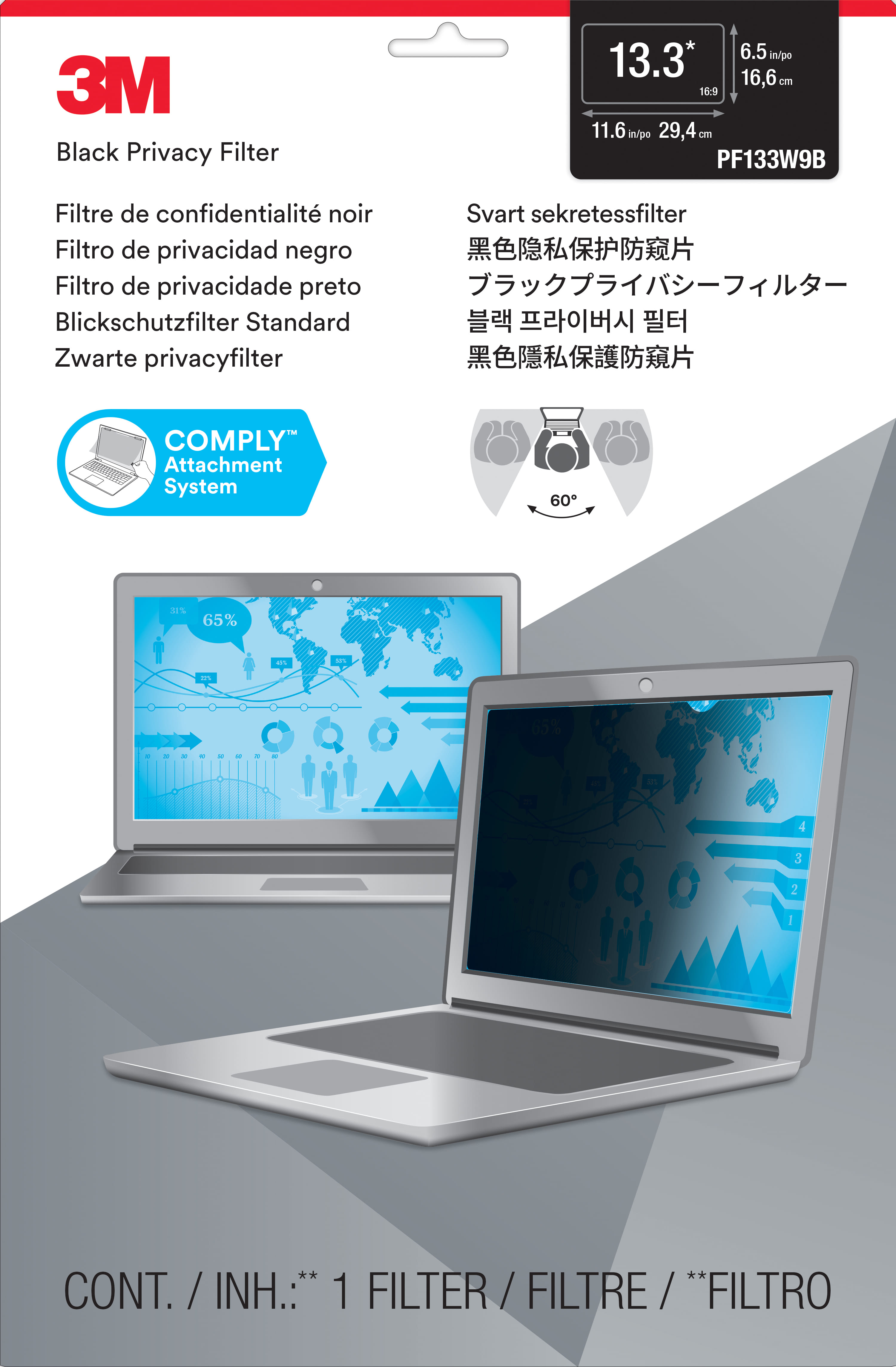 3M Privacy Filter for 13.3" Laptop w/COMPLY