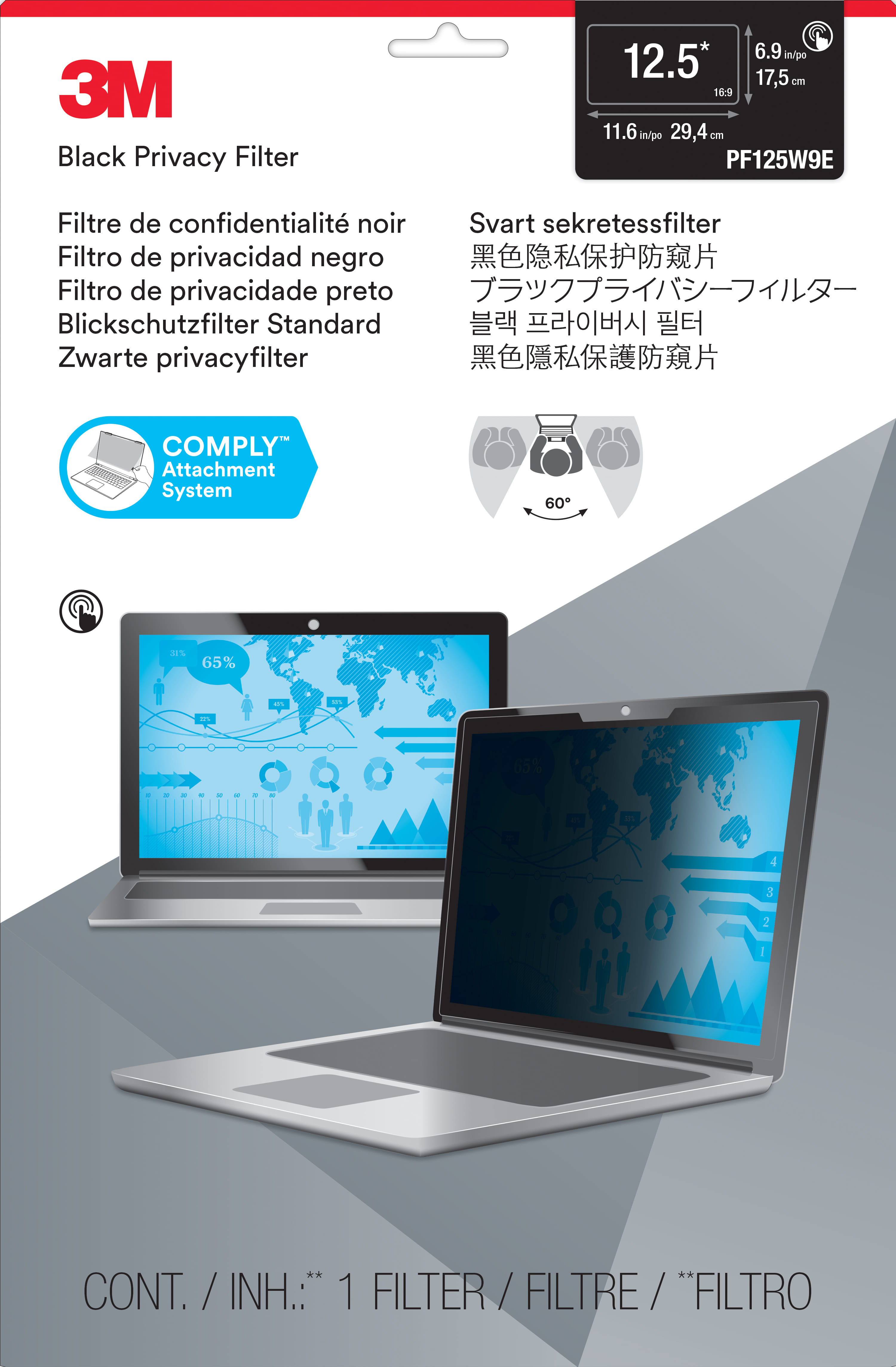 3M Privacy Filter for Edge to Edge 12.5" Laptop