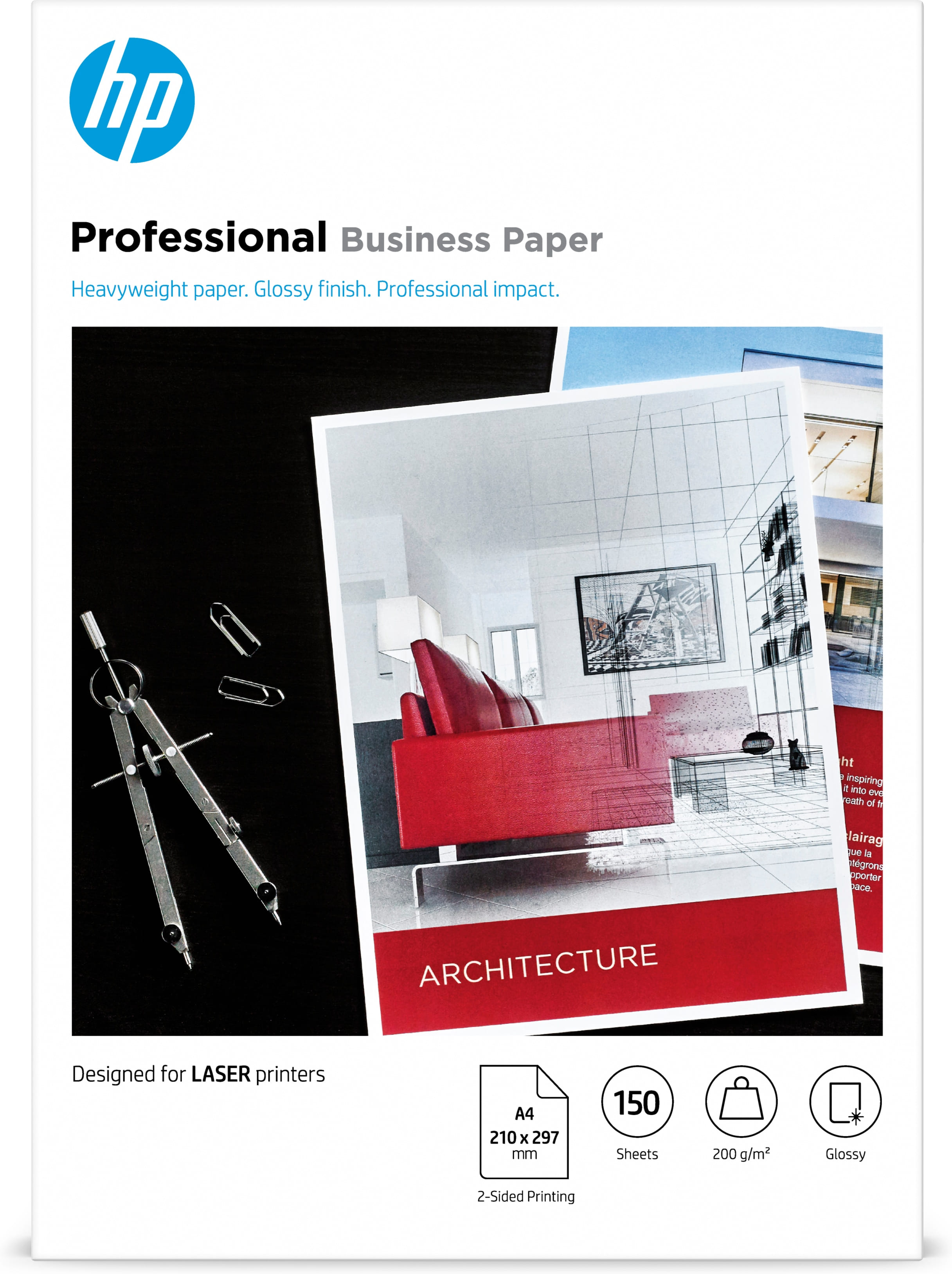 HP Professional Laser Glossy FSC Paper 200 gsm-150 sht/A4/210 x 297 mm Printing A4 (210x297 mm) Gloss 150 Sheets White