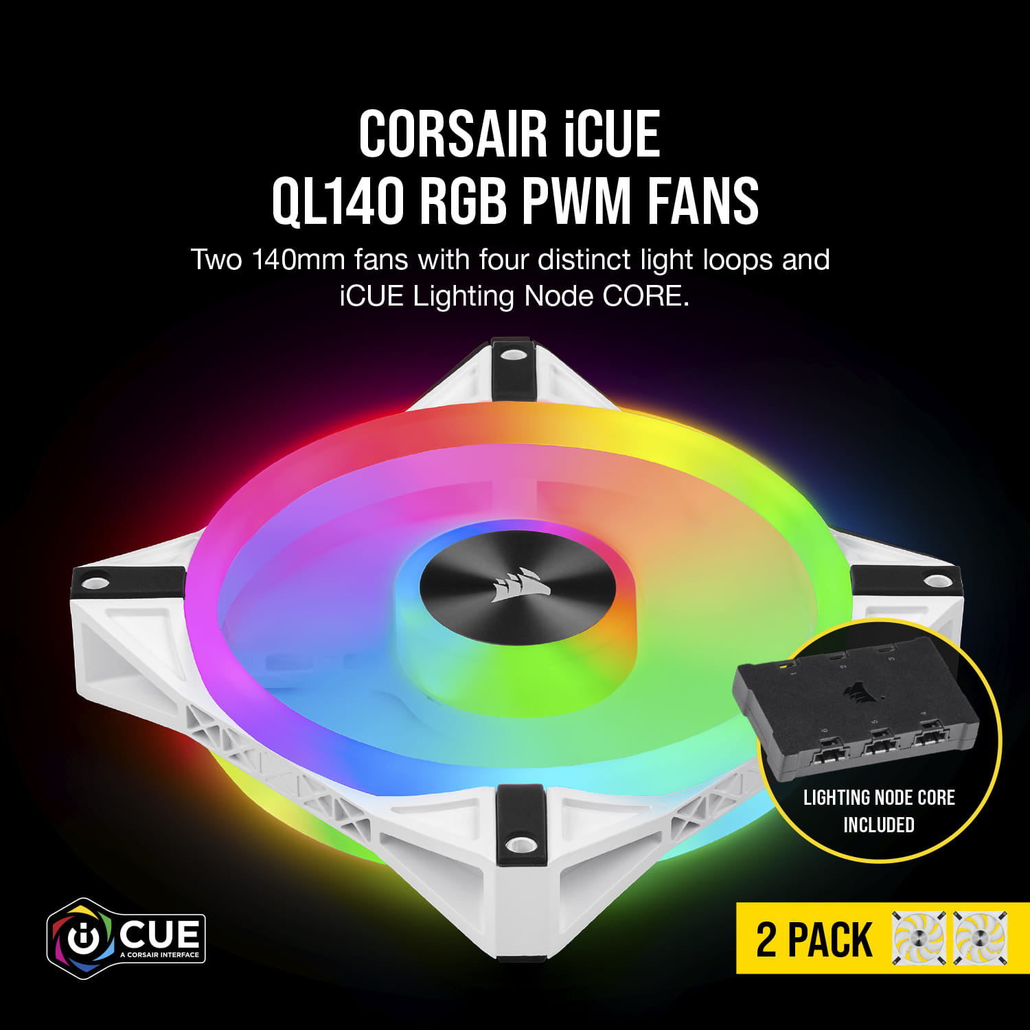 Corsair QL140 140mm RGB LED Fan White Dual Pack