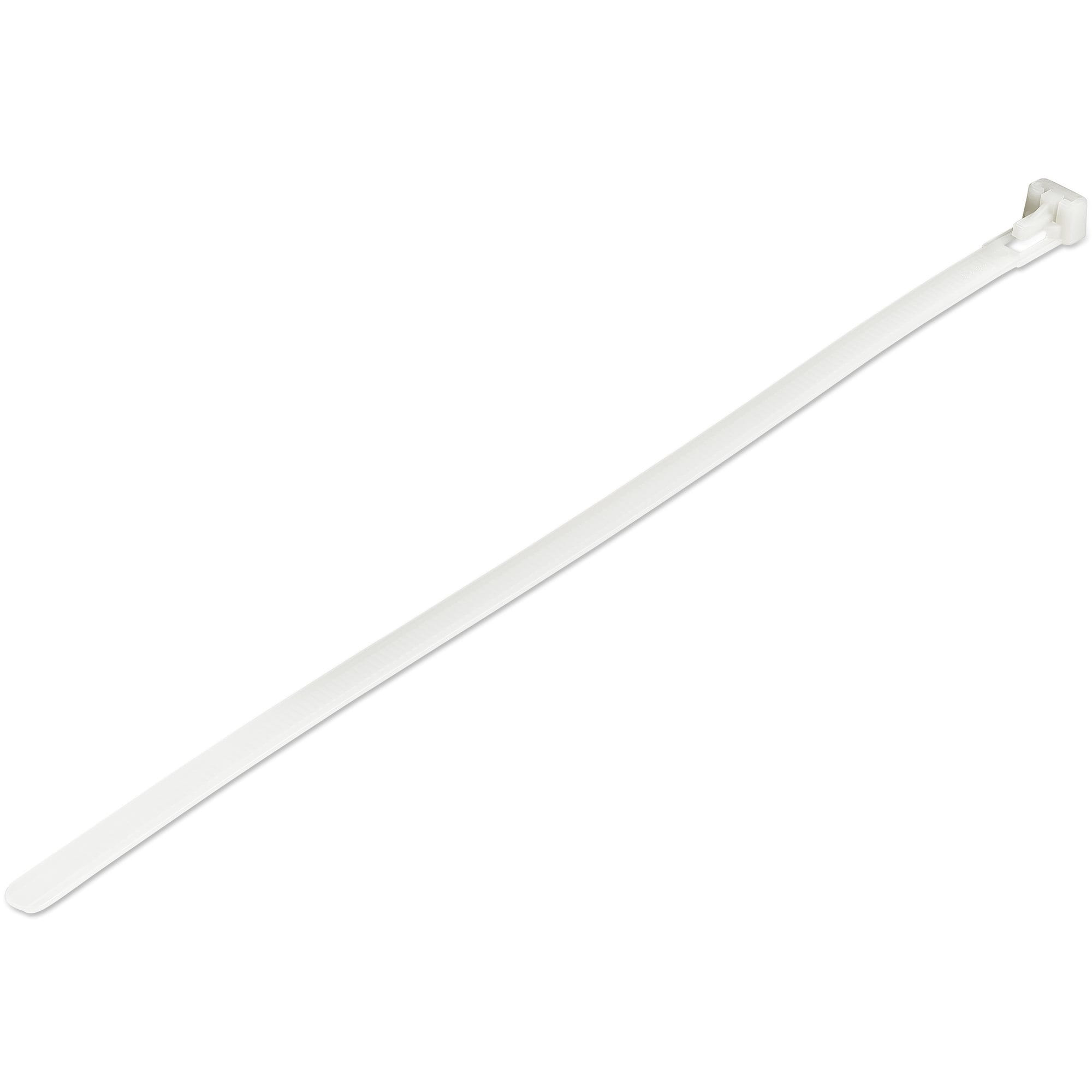 StarTech 100 Pack 10" Reusable Cable Ties - White Releasable Nylon/Plastic Zip Tie Resealable AdjusTable Electrical/Network Wraps/-40 to +85C Temp/94V-2 Fire & UL Rated TAA