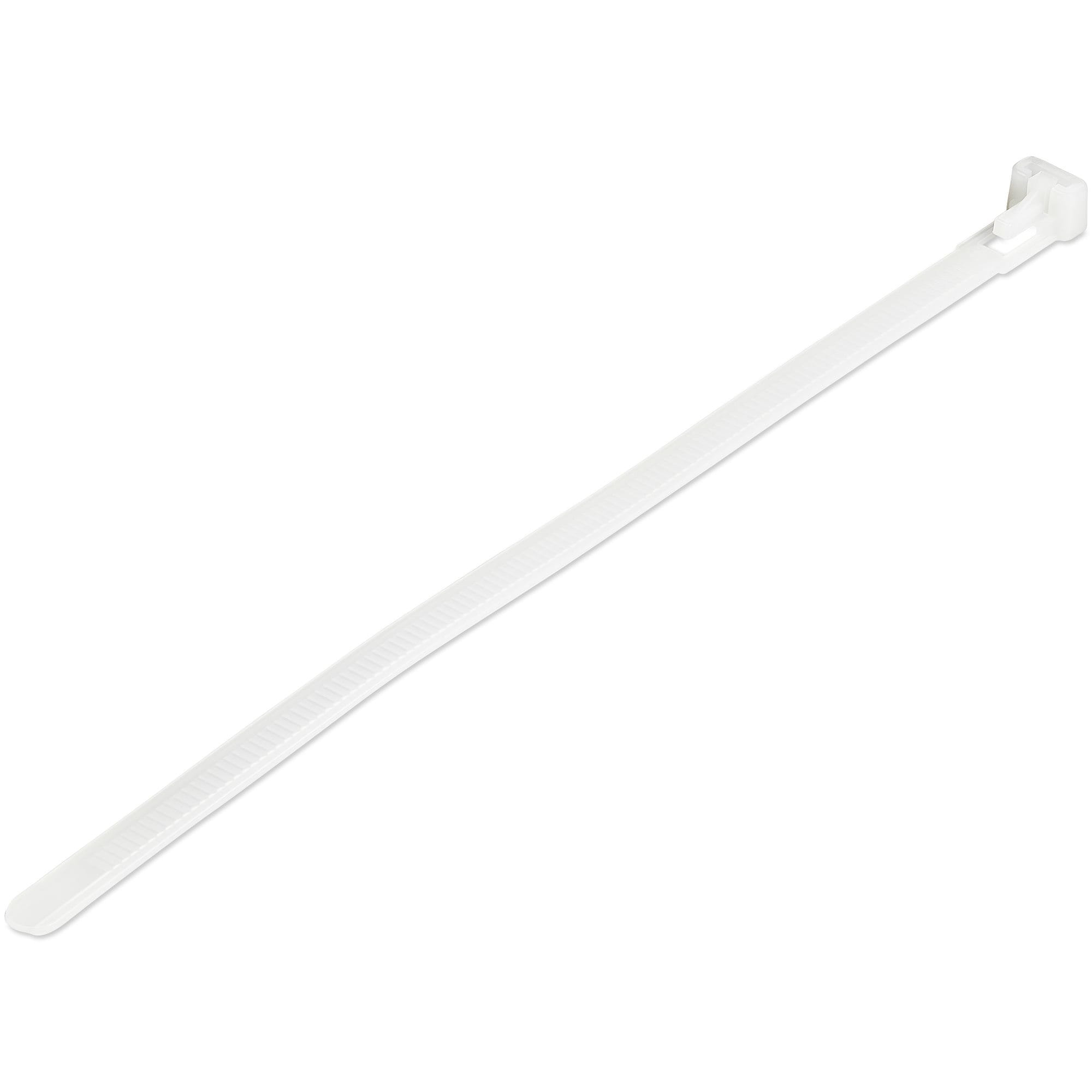 StarTech 100 Pack 8" Reusable Cable Ties - White Large Releasable Nylon/Plastic Zip Tie Resealable AdjusTable Electrical/Network Wraps/-40 to +85C Temp/94V-2 Fire & UL Rated TAA