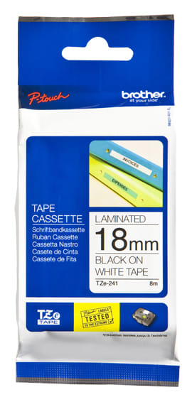 Brother 18mm Black on White TZE Tape