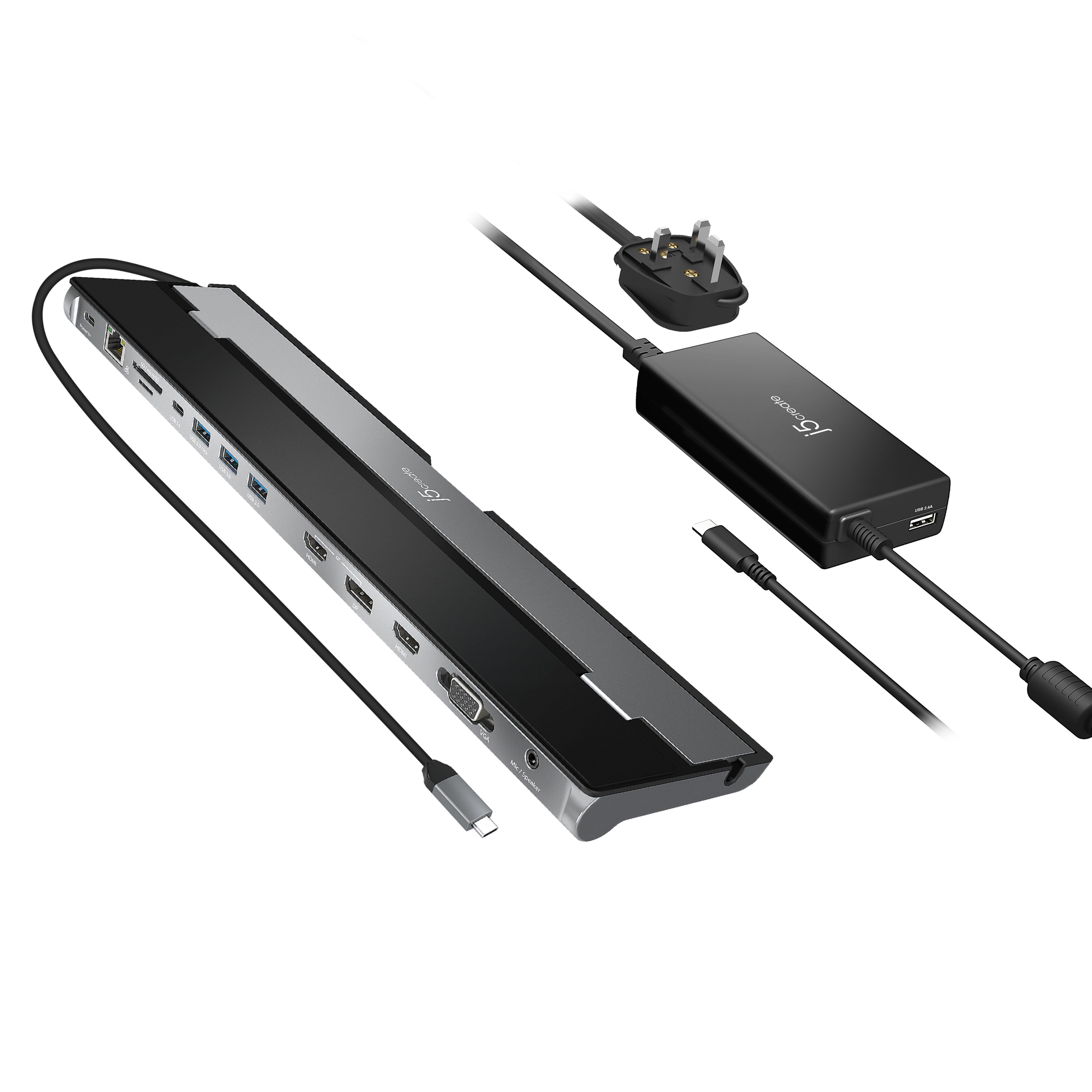 J5 Create Notebook Dock/Port Replicator Wired USB-C Black, Silver
