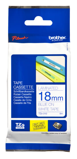 Brother TZE-243 label-making tape Blue on White