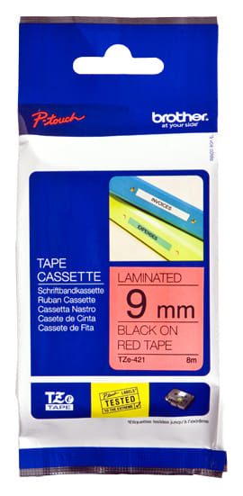 Brother TZe-421 Label-Making Tape Black on red