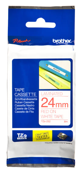Brother TZe-252 Label-Making Tape Red on white