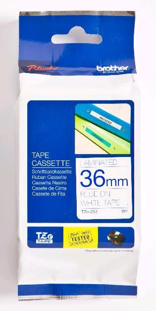 Brother 36mm Blue on White TZE Tape