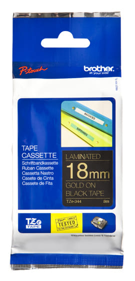 Brother TZe-344 Label-Making Tape Gold on black TZ