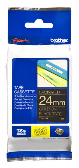 Brother TZe-354 Label-Making Tape Gold on black TZ