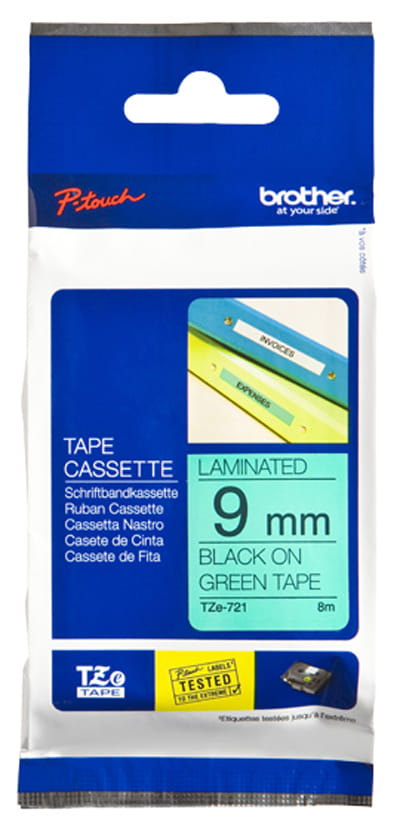 Brother Laminated Tape 9mm - Black on Green