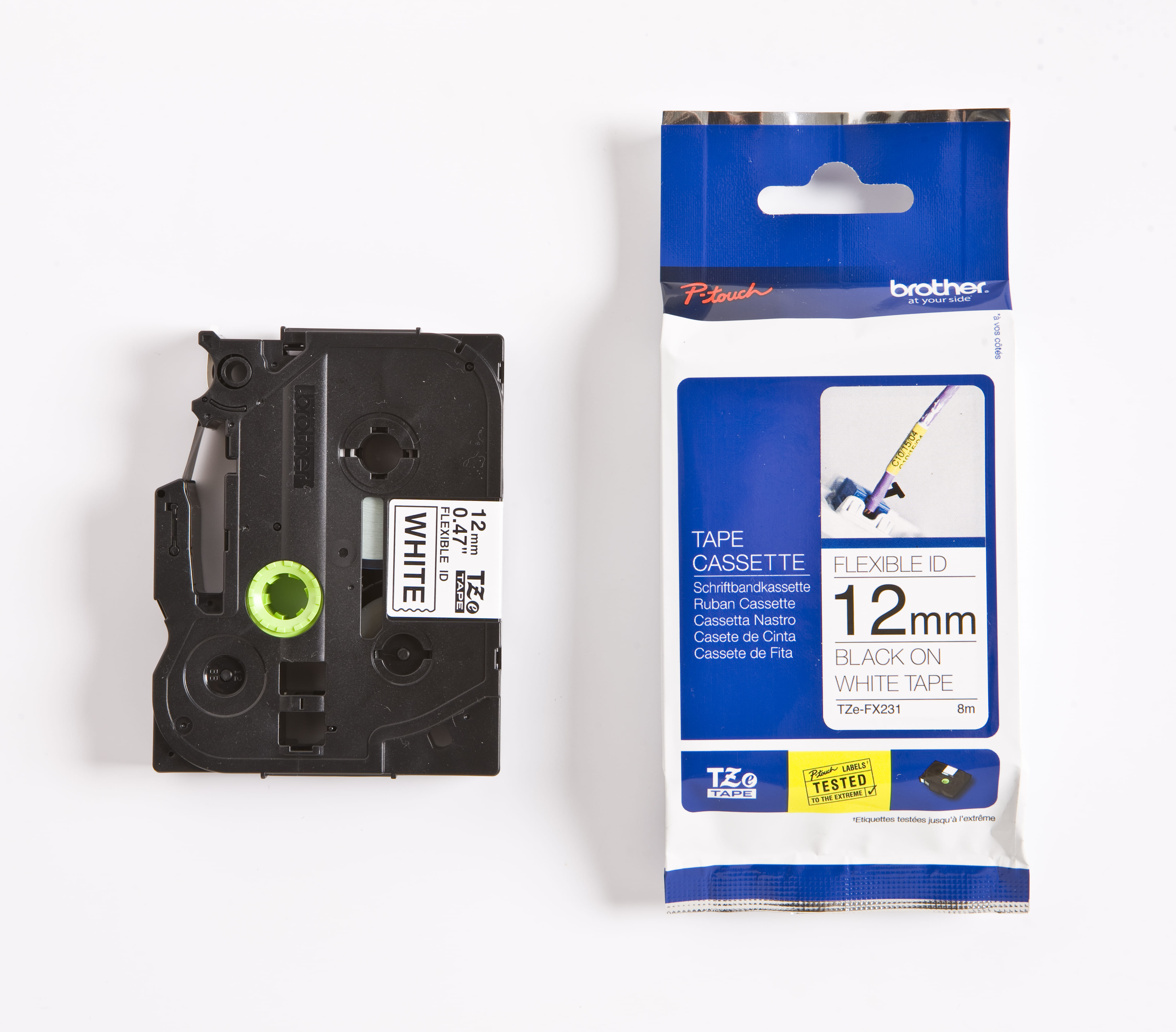 Brother 12mm Black on White Flexible TZE Tape