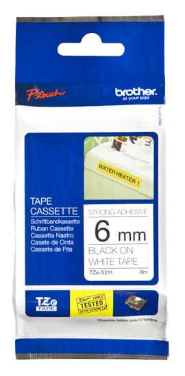 Brother 6mm Black On White Strong TZE Tape