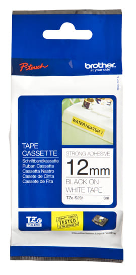 Brother 12mm Black White Strong Adhesive Tape