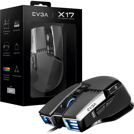 EVGA X17 Gaming Mouse - Grey, 16000 DPI, PIXART 3389 Optical Sensor
