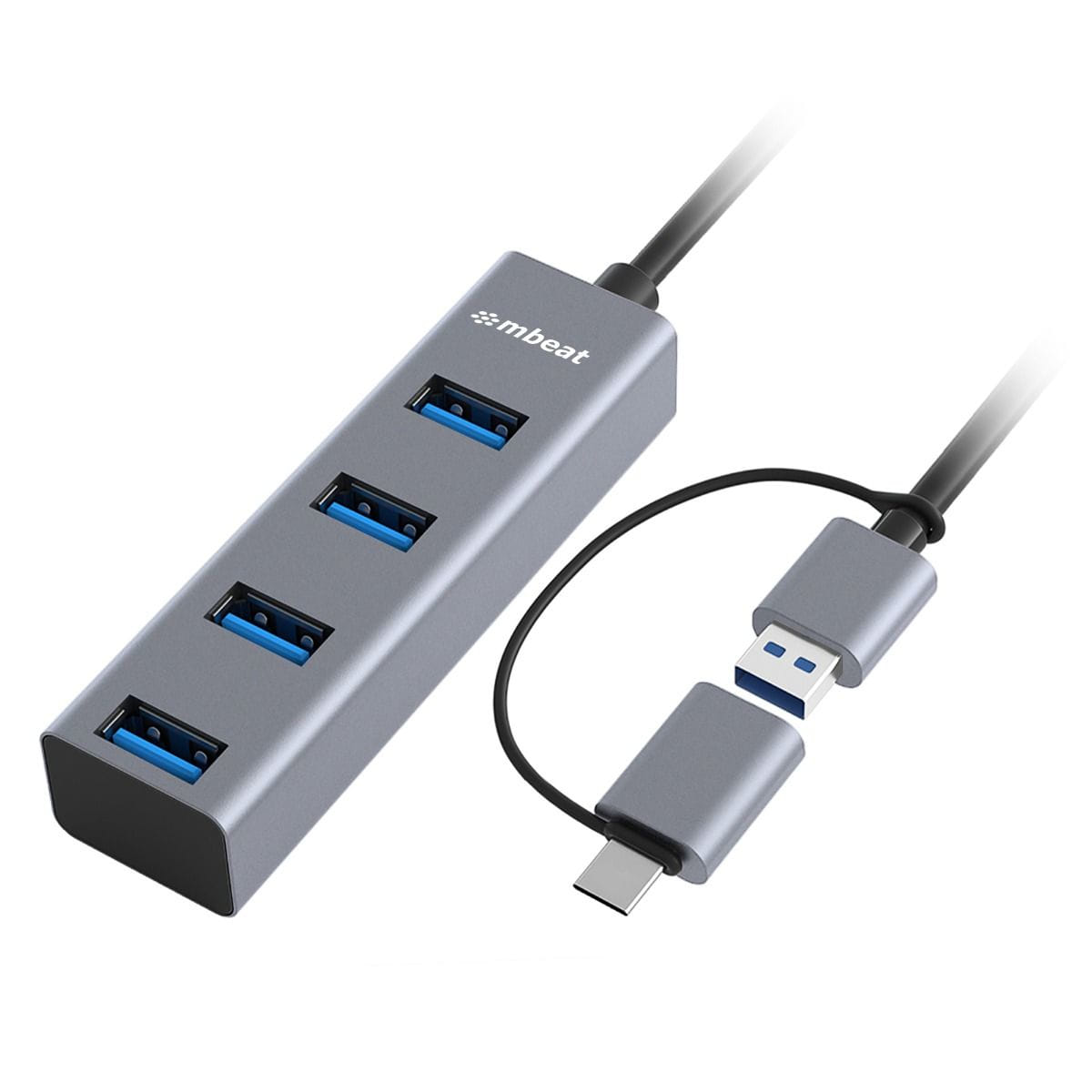 MBeat Interface Hub USB 3.2 Gen 1 (3.1 1) Type-A + Type-C 5000 Mbit/s Black, Grey
