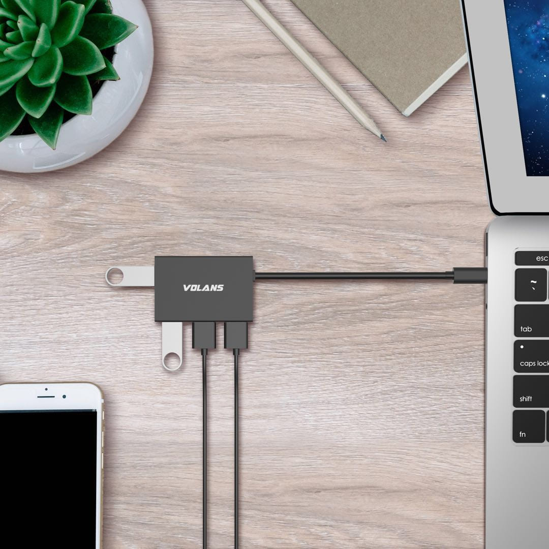 Volans Aluminium USB-C to 4-Port USB 3.0 Hub
